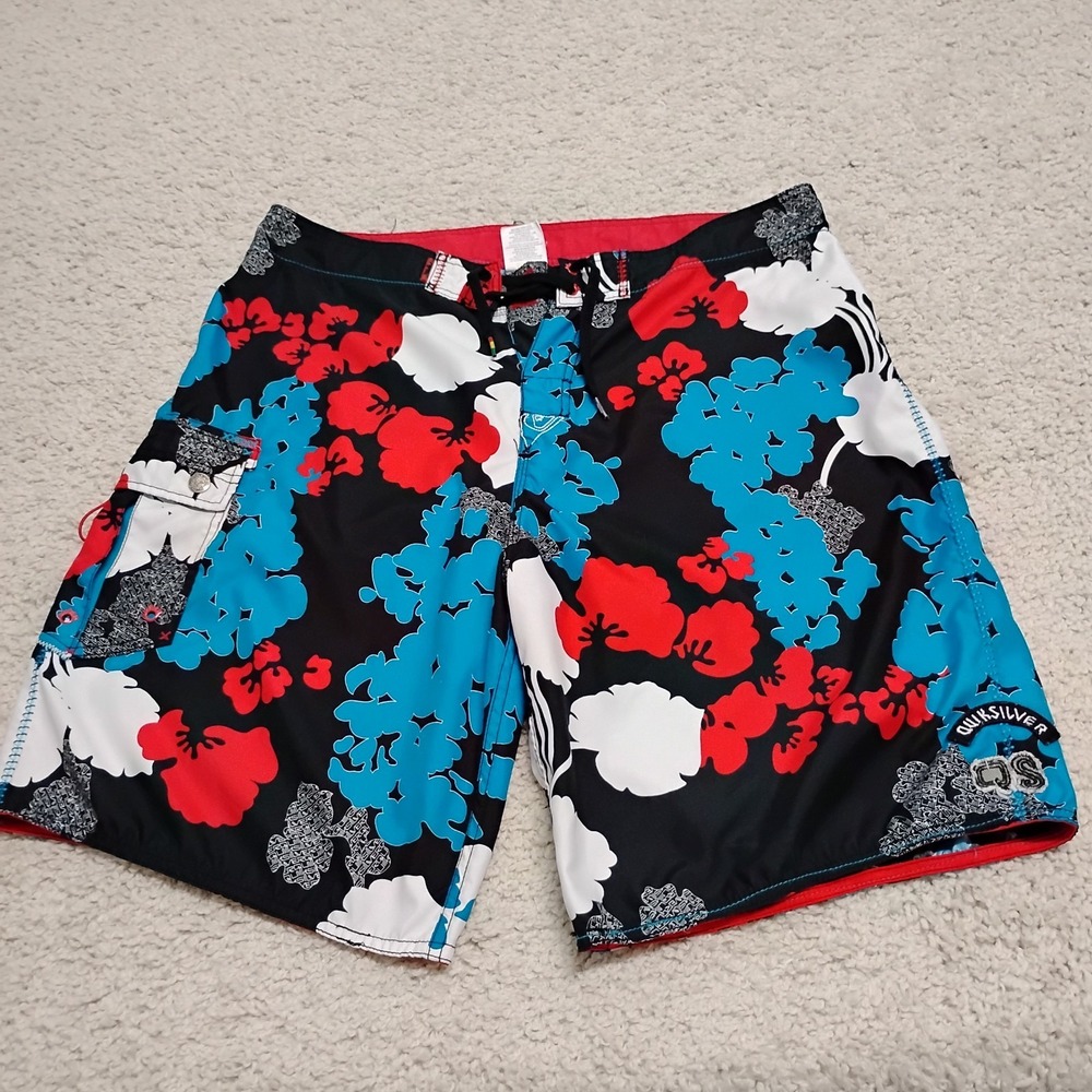 Vintage Quiksilver Board Shorts Mens 38 Multicolor Swim Trunks Y2K Floral Surf